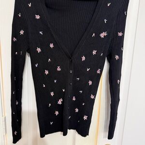 Torrid Black Cardigan with Pink Floral Embroidery